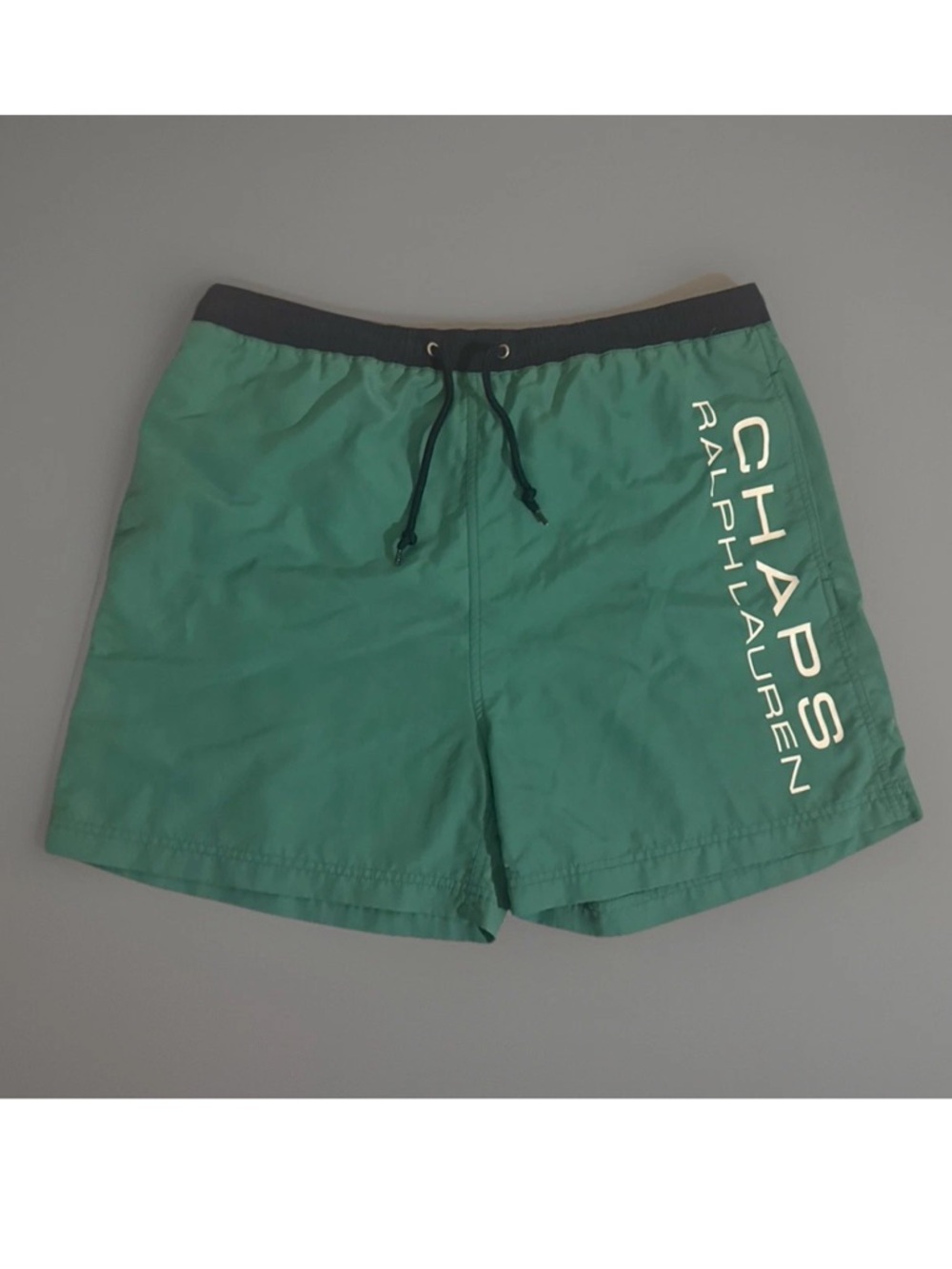 Vintage 90s Chaps Ralph Lauren Spell Out Swim Trunks Green/Navy - Men’s SZ Large